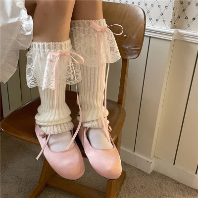 ญี่ปุ่น JK โลลิต้าสาวโบว์ลำแสงขาถุงเท้าถักลูกไม้ขาปกกองถุงเท้าญี่ปุ่น Y2K อุ่นขาอุปกรณ์เสริม