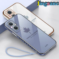 Jingsanc เคสโทรศัพท์สำหรับ OPPO Reno 7Z 5G/8Z 4G /Reno 7 4G/8 4G/7 Pro 5G/7 5G Maple Leaf ชุบปลอกซิลิโคนอ่อน TPU Electroplating Edge เคสพร้อมสายคล้องหลังกันกระแทก