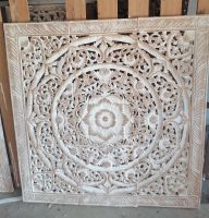 White Wash Square mandala wood carving panel 90 x 90 cm wall art decor asian art Thai wood home decor Asian art Thai woood Crafts Handmade ไม้แกะสลัก ไม้ฉลุ 90 x 90 เซนติเมตร