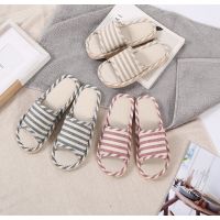 Four Seasons Indoor Slippers Striped Linen Couple Sweat-Absorbent Soft Sole