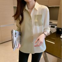 New all-match loose color matching long-sleeved shirt pocket shirt