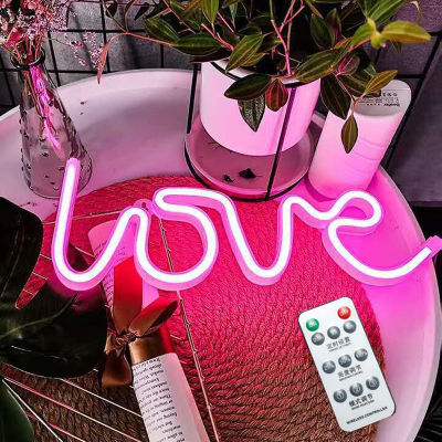 Love Shape Romote Night Light ป้ายโคมไฟสีชมพูโคมไฟกลางคืนสำหรับคริสต์มาสงานแต่งงานวันเกิดตกแต่งโต๊ะ LED Neon Lights