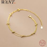 WANTME สร้อยข้อเท้าคู่แฟชั่น925เงินสเตอร์ลิงสำหรับผู้หญิงสำหรับฤดูร้อน Charming ชายหาดทรงกลมเรียบง่ายเครื่องประดับโซ่แบบกอธิค