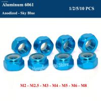 ✑☃ M2 M2.5 M3 M4 M5 M6 M8 Aluminum Alloy Nylon Insert Lock Nuts Self-locking nut Anodized - Sky Blue DIN985 Hex Nylon Lock Nut