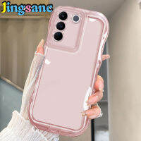 เคสมีขอบคลื่นสีชมพู Jingsanc สำหรับ VIVO V29 V27e V25 V23e V20 S17 Y77 Y75 Y72 Y55รองรับการกระแทก X90 Y12S Pro 5G 4G ป้องกันเลนส์ TPU ป้องกันการตกสี Q001-1ฝาหลัง