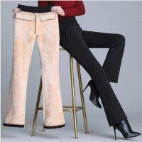 ล้างสต๊อก Thicken Micro Flared Pants ผู้หญิงฤดูใบไม้ร่วงและฤดูหนาวเอวสูงบวกขนาดพอดีหลวม Casual Pants ด้านนอกสวมกางเกงผ้าฝ้ายอบอุ่น