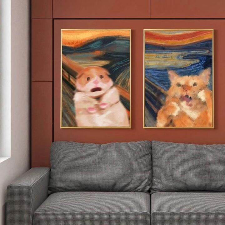 famous-canvas-paintings-munch-skrik-funny-cat-animal-posters-prints-wall-art-pictures-for-living-room-wall-decoration-cuadros