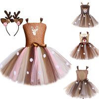 ZZOOI Deer Costumes for Baby Girls Christmas Dress for Kids Halloween Costumes Reindeer Tulle Tutu Dress Birthday Princess Clothes