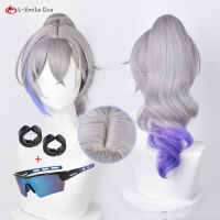 Honkai: Star Rail Silver Wolf คอสเพลย์วิกผม41ซม. สีเทาเงิน Gradient สีฟ้าสีม่วงหางม้าอะนิเมะวิกผมวิกผมทนความร้อนหมวก