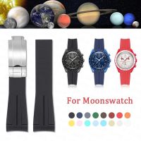 2023 Original ◙✣ Tali jam tangan untuk Omega X Swatch MoonSwatch tali Seamaster Pria Wanita ujung melengkung gelang selam karet 20mm gesper hantu air