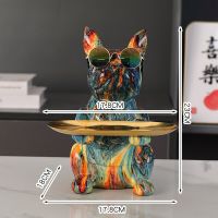 Graffiti French Bulldog Figurine With Tray Sculpture Desk Storage Statue Decorative Coin Bank Abstract Art Decoration