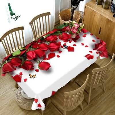 Red Rose Flower Plant Pattern Tablecloth Oxford Cloth Rectangular Kitchen Table Cover Home Party Wedding Decor Nappe De Table
