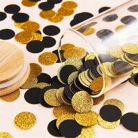 300pc Black Gold Paper Confetti Circle Dots Glitter Party Table Confetti for Wedding Baby Shower Birthday Party Table Decoration Banners Streamers Con