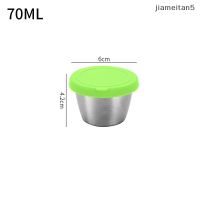 ?[Jiam] ภาชนะใส่น้ำสลัด1ชิ้นถ้วยซอสสเตนเลสสตีลนำกลับมาใช้ใหม่ได้ภาชนะใส่ซอสมัสตาร์ดมะเขือเทศชามกันรั่ว