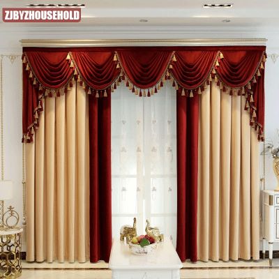 Custom Thick Curtains for Living Room Bedroom Villa Luxury Shading Velvet Yellow Red Cloth Window Blackout Valance Tulle Panel