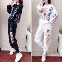 COD DSFGERRTYTRRE 【Ready Stock】Korean Fashion 2 PCS Womens Set Wear Lady Tracksuit Top and Bottom Casual Set Sport Hip hop Suit