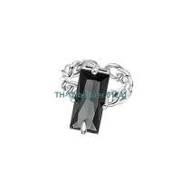 bdfszer 012A Sterling Silver Black Rectangular Zircon Ring Womens Cool Style Fashion Temperament Black Gem Square Opening Retro Ring