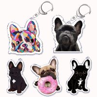 Cute Frenchies Dog Acrylic Keychain for Women Man Accessories Bag Pendant Pug Dog Bulldog Key Chain Ring Keychains Jewelry Gifts