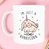 ฉันเป็นแค่แก้วกาแฟเซรามิค Bunnycorn กระต่ายตลกชาแก้วน้ำและเหยือกน้ำ11นมออนซ์