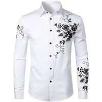 Fall Fashion Luxury Social Mens Shirts Lapel Button-Up Shirts Casual Dot Print Long Sleeve Tops Mens Sweaters