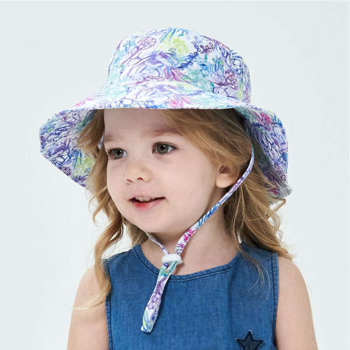 sun-protection-baby-spring-summer-round-top-wide-brim-with-chin-strap-beach-solid-kids-bucket-hat-gift-fisherman-outdoor-lovely