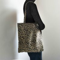 Leopard Canvas Shopping Bag Large Capacity Shoulder Bag Portable Reusable Shopper Bag Folding Handbags Travel Women Tote Bag