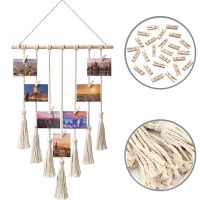 Macrame Wall Hanging Photo Card Display With Wood Clips Hanging Pictures Organizer Bohemian Handmade Woven Tapestry Home Decor