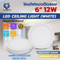 โคมไฟดาวน์ไลท์ LED ดาวน์ไลท์ติดลอย ดาวไลท์ LED แบบติดลอย โคมไฟ LED โคมไฟเพดาน LED หลอดไฟดาวน์ไลท์ Downlight แบบกลม 6 นิ้ว 12W IWACHI ขอบสีขาว (1 ชุด)