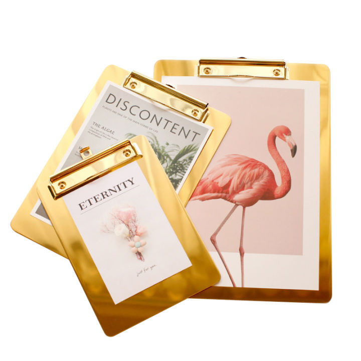 gold-stainless-steel-file-folder-writing-pad-menu-folder-information-folder-clip-board-clipboard-a4-paper-holder-office-board