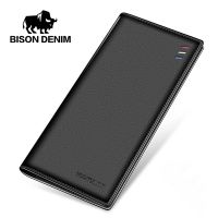 BISON DENIM Leather Long Wallet Business Mens Soft Thin Wallet Card Holder Luxury Brand Design Handy Male Purse Bag