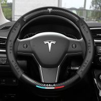 Car Steering Wheel Cover For Tesla Model 3 Model X Model S Model Y 3D Embossing Carbon Fiber Pattern Leather Auto Accessories Steering Wheels Accessor