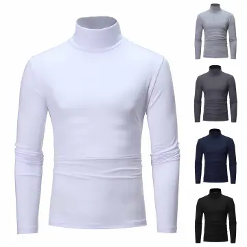 Mens cotton mock store turtleneck long sleeve