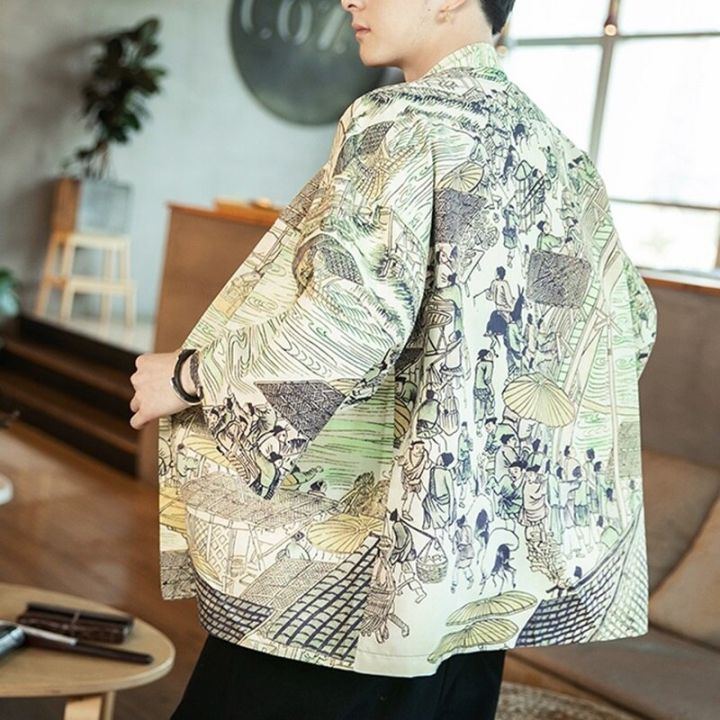 ชุดกิโมโนชายเสื้อผ้าซามูไรเสื้อจากญี่ปุ่นญี่ปุ่นเสื้อคาร์ดิแกน-kimono-ยูกาตะผู้ชายฮาโอริโอบิ-ff001เสื้อคอสตูม