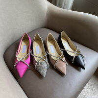 High Quality NewJa~Ca Rhinestone Crossover Single Shoe Glitter Silver Pointed Flat Shoe Chain