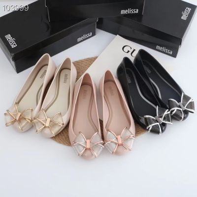 new spring and summer 2023 ms shallow mouth single flat shoes with bowknot round head waterproof sandals xiang