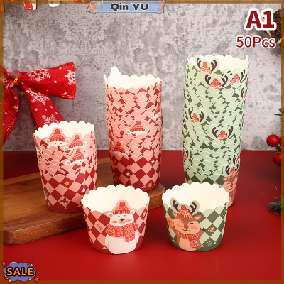 ใหม่สำหรับ Tuesqin Yu 50ชิ้น,คัพเค้กคริสต์มาสถ้วยมัฟฟินกระดาษกันน้ำมันสำหรับชุดทำขนมอบเค้กเทศกาลฤดูใบไม้ผลิปีใหม่