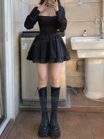 Black Vintage 3 Piece Skirt Set Women Sexy Lolita Y2k Mini Skirt Suit Female Casual Korean Fashion Long Sleeve Retro Set 2023