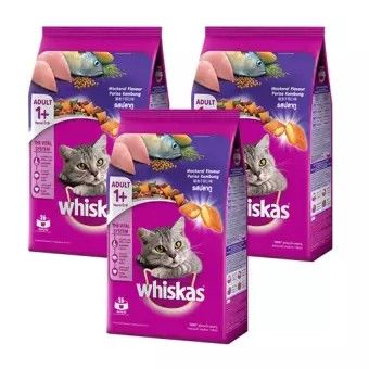 Whiskas Mackeral Flavor Adult Cat Food 3Kg (3 Bags) วิสกัส อาหารแมว รสปลาทู สำหรับ แมว อายุ 1 ปี ขึ้นไป 3Kg (3 ถุง)