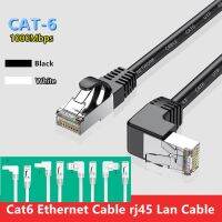 Cat6สายเคเบิลอีเทอร์เน็ต RJ45สายเคเบิลเครือข่าย UTP มุมฉากสายแพทช์แมว90องศา6สาย Lan สำหรับกล่องทีวีเราเตอร์แลปท็อปสีขาวสีดำ