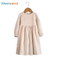 Fashion Solid Color Kids Dresses for Girls Cotton Linen Long Sleeve Baby Girls Dress Spring &amp; Autumn Children Clothing 1-6 Years