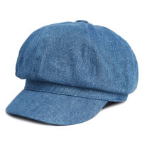 ผู้หญิงวินเทจ Denim Beret แปดเหลี่ยมหมวกคลาสสิกล้างผ้าฝ้าย Newsboy หมวก Beret หมวกแบน Brim หญิงฤดูใบไม้ผลิจิตรกร Berets หมวก