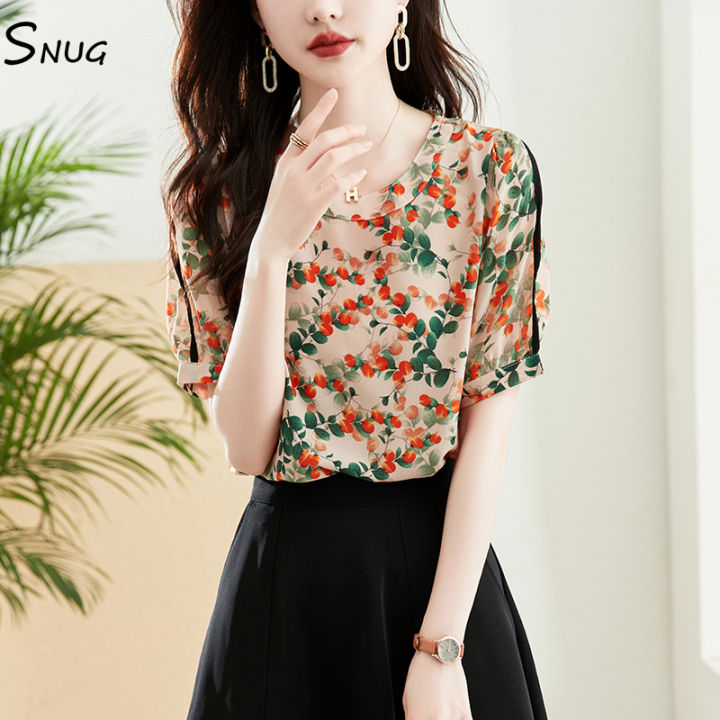 snug-2023-summer-design-niche-print-chiffon-shirt-short-sleeved-fashion-loose-and-versatile-tummy-covering-tops