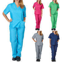 NEW Women Nurse Uniform Short Sleeve V-Neck With Pocket Work Clothes Suits High Quality Summer Workwear Scrubs Tops Pants