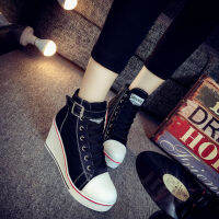 GA 2021 New Spring And Autumn Side Zipper 8Cm Raise The Bottom Wedge High-Top Canvas Shoes Womens Platform Heel Casual Shoes