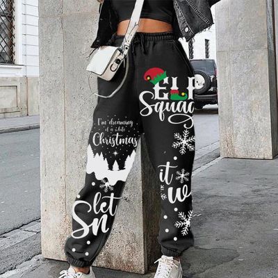 Fashion Women Christmas Snowflake Printing Sweatpants Casual Trousers Outdoor Casual Loose Warm Trousers