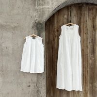 【YF】 deer jonmi 2023 Summer Baby Girls Sleeveless Dresses Korean Style Mom Daughter White Vest Dress Family Clothes