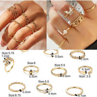 Koreas Geometric Rings Sets Crystal Star Moon Flower Butterfly Constellation Knuckle Finger Ring Set For Women Fashion Jewelry