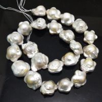 16 inches 16-17mm White Flower Shaped Natural Nucleated Baroque Pearl Loose Strand