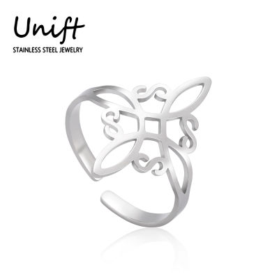 Unift สแตนเลสแม่มดปมแหวนสำหรับผู้หญิงผู้ชาย Wiccan พระเครื่องแต่งงานวงเปิดแหวนวินเทจคาถาเครื่องประดับป้องกัน