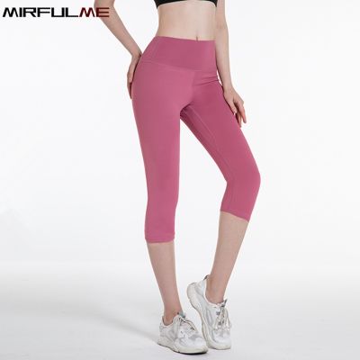 【CC】 Sport Leggings Waist Cropped Pant Elastic Capris Dry Gym Workout Tights Female